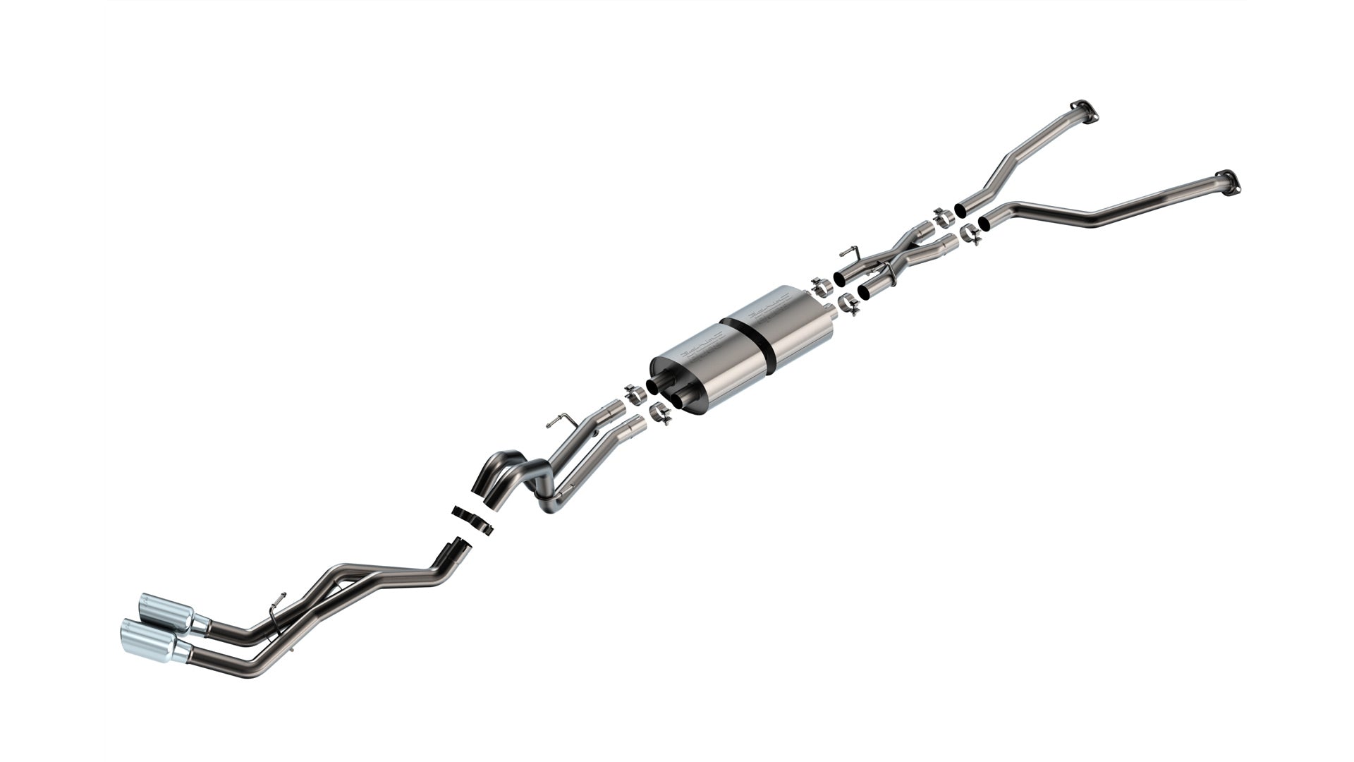 BORLA 140939 Вихлопна система Cat-Back "S-TYPE" D RD RL AC S 2.50" Наконечник: 4.50" RD X 10.00" Хром для TOYOTA TUNDRA '22-'24 3.4L V6 AT 2+4WD 4DR CCSB+ECSTB WB 145.7" Photo-0 