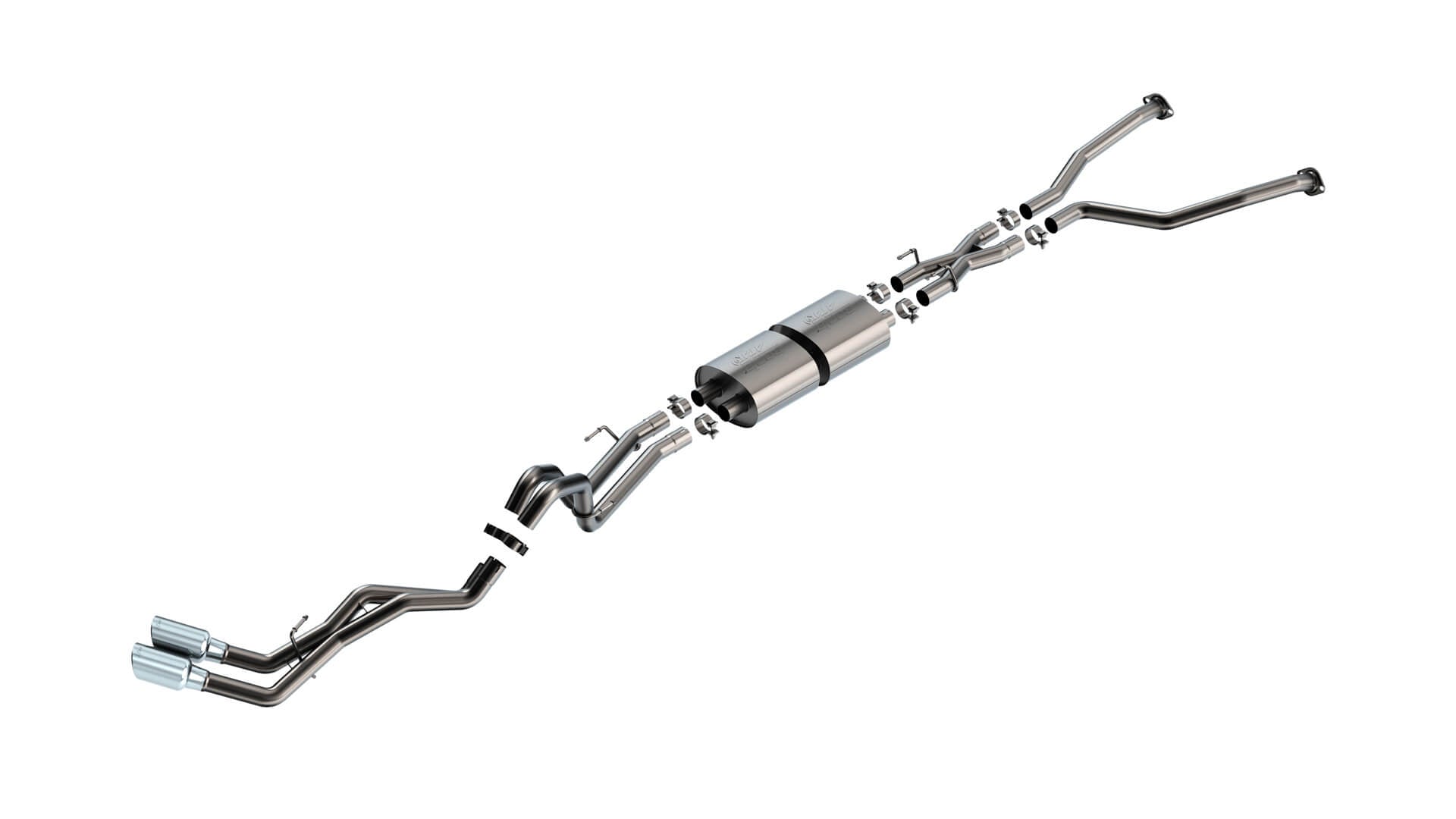BORLA 140940 Вихлопна система Cat-Back "ATAK" D RD RL AC S 2.50" Наконечник: 4.50" RD X 10.00" Хром для TOYOTA TUNDRA '22-'24 3.4L V6 AT 2+4WD 4DR CCSB+ECSTB WB 145.7" Photo-0 