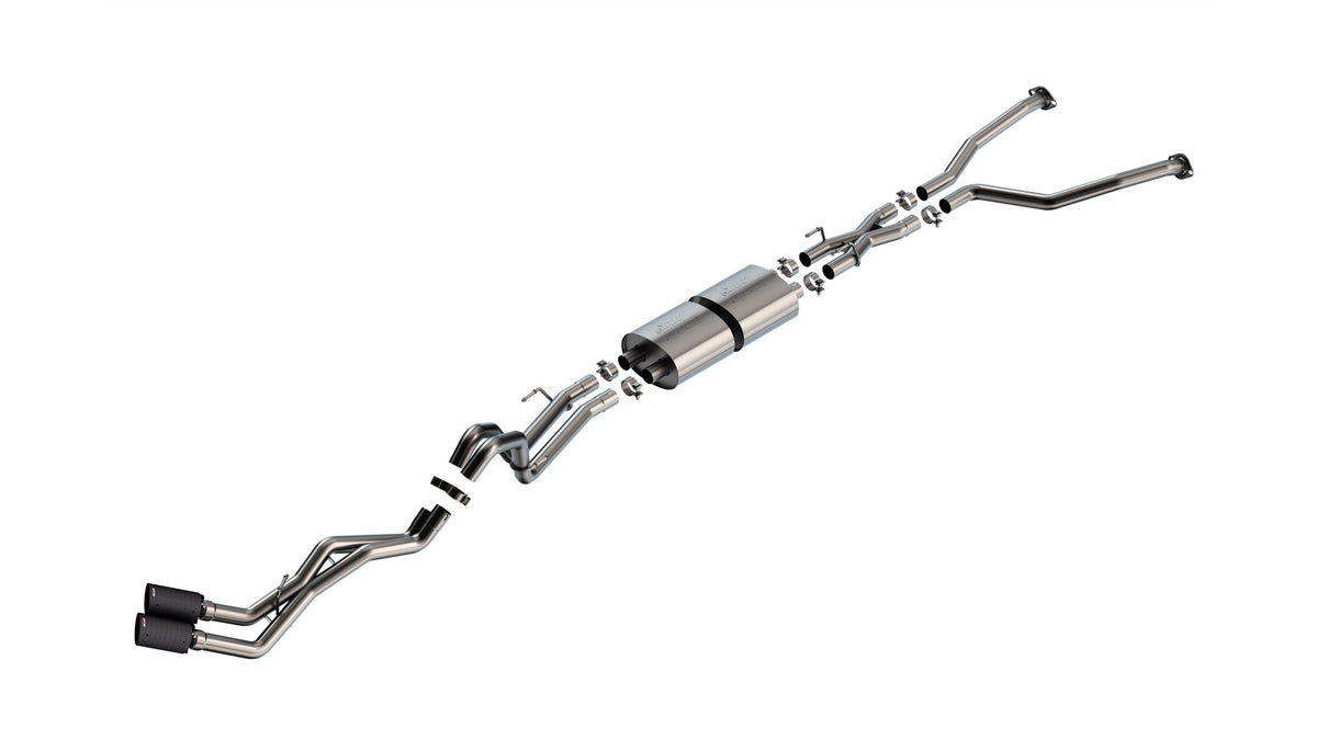 BORLA 140940CFBA Вихлопна система Cat-Back "ATAK" D RD AC S 2.50" Наконечник: 4.50" RD X 10.00" Чорний карбон для TOYOTA TUNDRA '22-'24 3.4L V6 AT 2+4WD 4DR CCSB+ECSTB WB 145.7" Photo-0 
