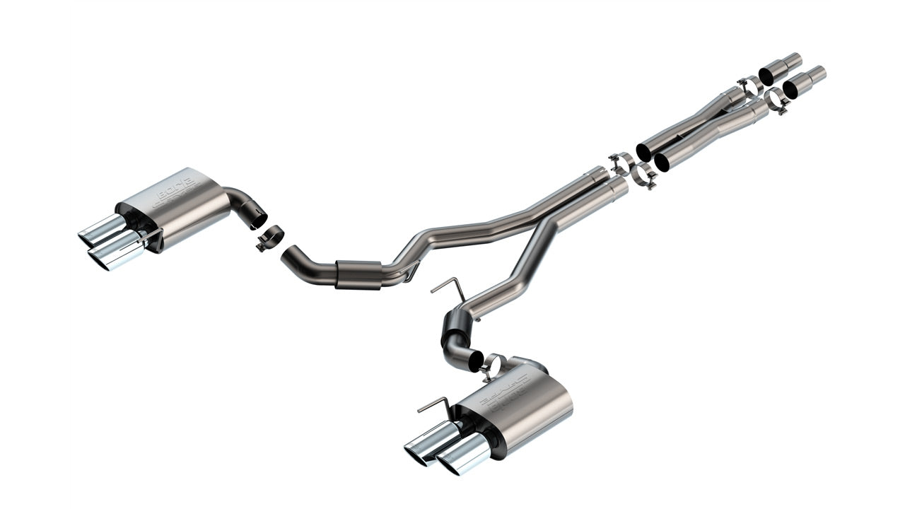 BORLA 140969 Вихлопна система Cat-Back S-type 3" D RD RL AC SR Наконечник: 4" RD X 9.50" & 4" RD X 9.00" Чотири наконечники (Без активного вихлопу) для FORD Mustang GT 5.0L V8 2024 Photo-0 