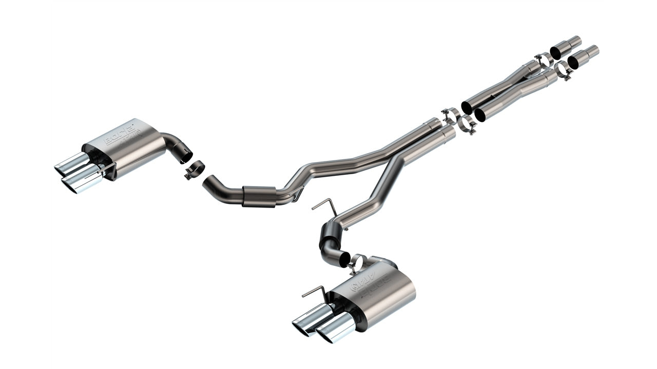 BORLA 140970 Вихлопна система Cat-Back ATAK 3" D RD RL AC SR Наконечник: 4" RD X 9.50" & 4" RD X 9.00" Чотири наконечники (Без активного вихлопу) для FORD Mustang GT 5.0L V8 2024 Photo-0 