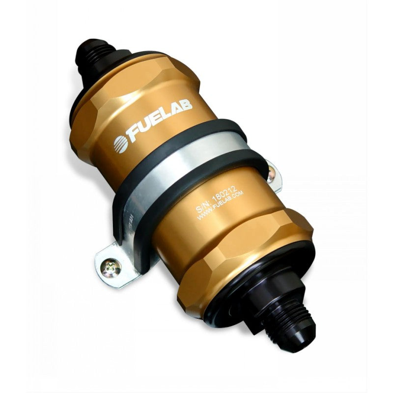 FUELAB 84821-5 Паливний фільтр зі зворотним клапаном (6AN вхід/вихід, 3″ 100 мікрон нержавіюча сталь) Золотий Photo-1 
