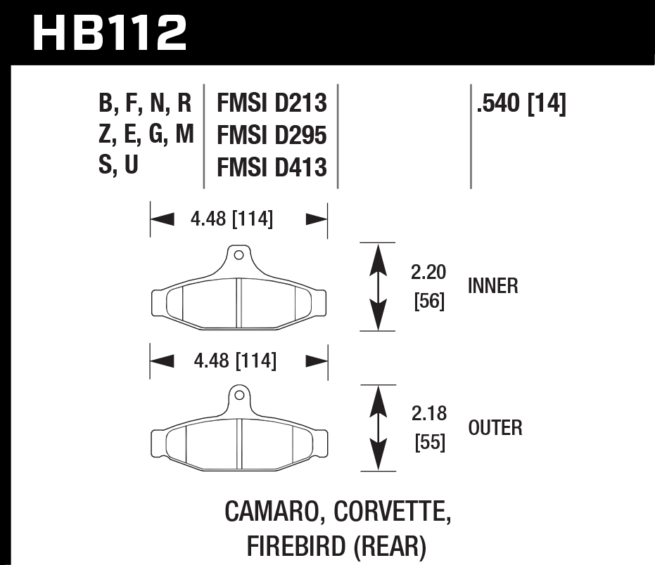 HAWK HB112D.540 Гальмівні Колодки Задні ER-1 Endurance Racing для CHEVROLET Corvette 1988-1996 Photo-2 