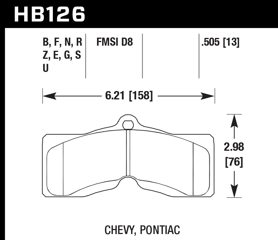 HAWK HB126D.505 Гальмівні Колодки Передні ER-1 Endurance Racing для CHEVROLET Corvette 1965-1973 Photo-2 