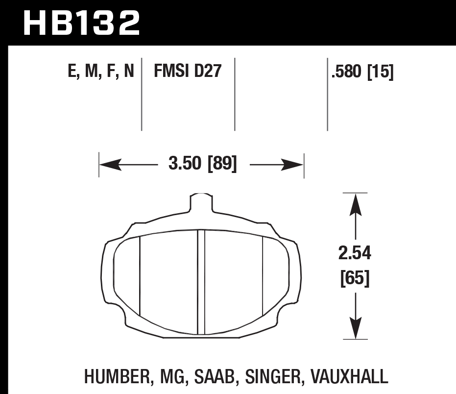 HAWK HB132D.580 Гальмівні Колодки Передні ER-1 Endurance Racing для MG B GT 1.8 1973-1980 Photo-2 