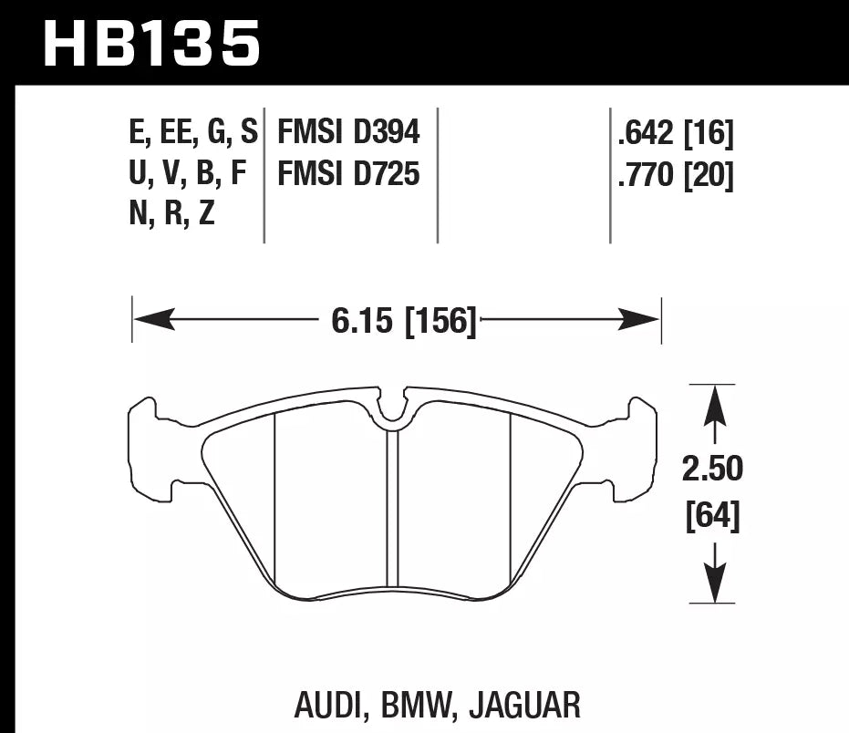 HAWK HB135D.760 Гальмівні Колодки Передні ER-1 Endurance Racing для BMW Z3 3.2L 1999-2002 Photo-2 