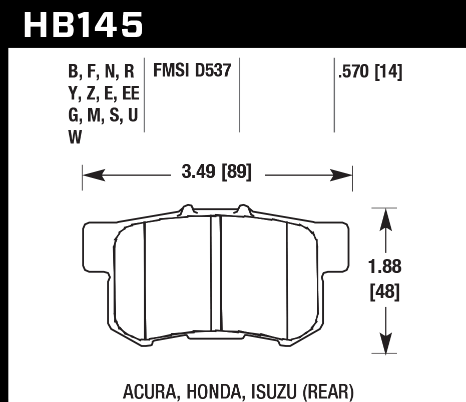 HAWK HB145D.570 Гальмівні Колодки Задні ER-1 Endurance Racing для HONDA Civic 1.8 FD1 2007-2012/ SUZUKI Kizashi 2.4 2009-2016 Photo-2 