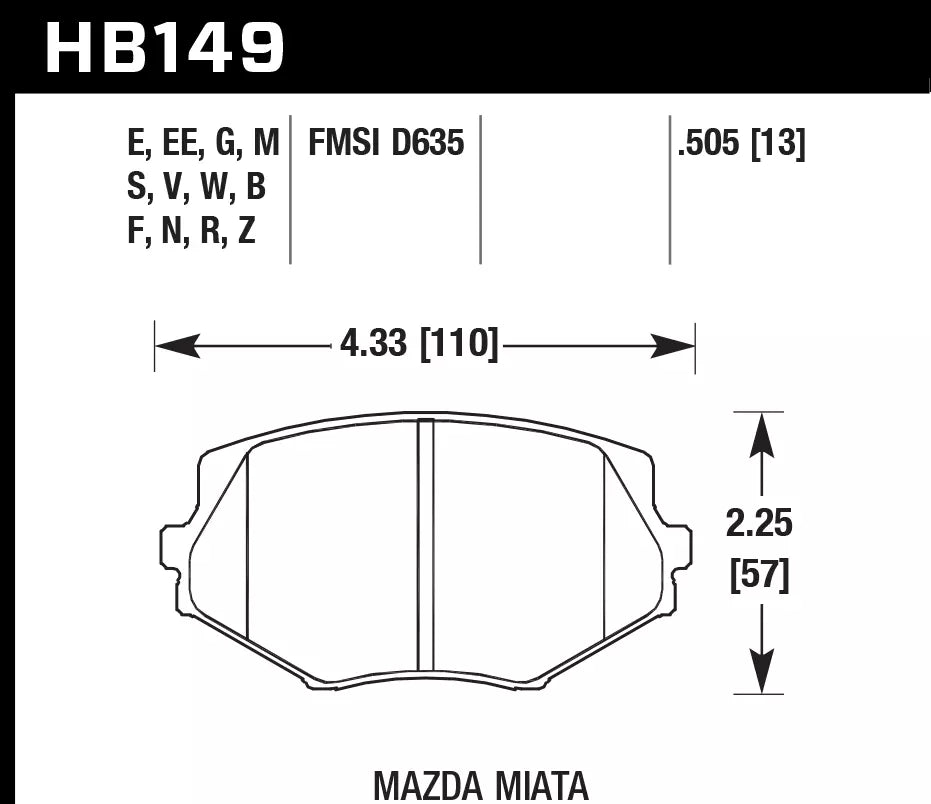 HAWK HB149D.505 Гальмівні Колодки Передні ER-1 Endurance Racing для MAZDA Miata Base 1.8L 1994-2005 Photo-2 