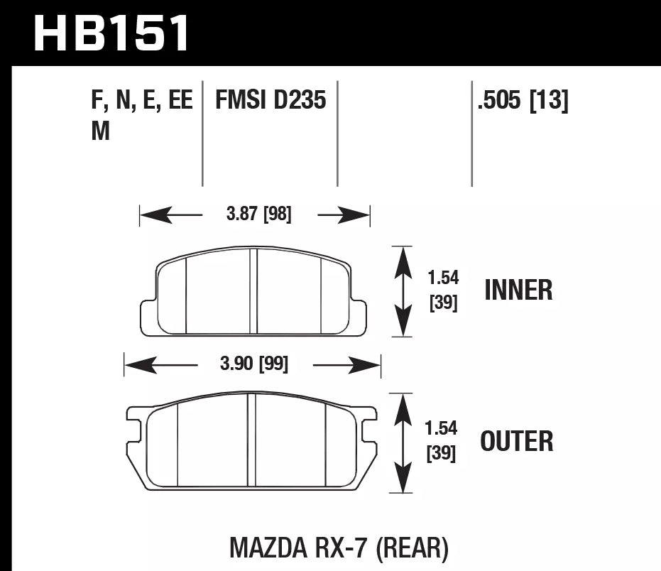 HAWK HB151D.505 Гальмівні Колодки Задні ER-1 Endurance Racing для MAZDA RX-7 1978-1985 Photo-2 