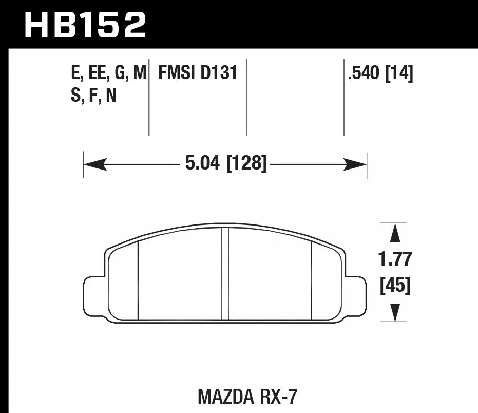 HAWK HB152D.540 Гальмівні Колодки Передні ER-1 Endurance Racing для MAZDA RX-7 1989-1991 Photo-2 