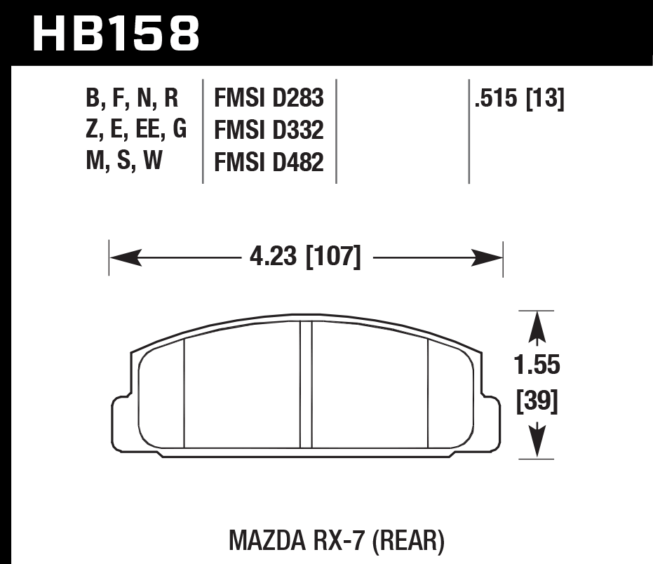HAWK HB158D.515 Гальмівні Колодки Задні ER-1 Endurance Racing для MAZDA RX-7 1985-1995/ MAZDA 6 i 2.3L 2003-2004 Photo-1 