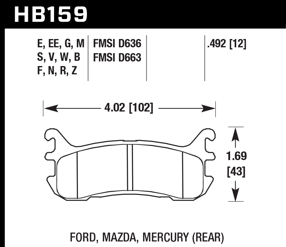 HAWK HB159D.492 Гальмівні Колодки Задні ER-1 Endurance Racing для MAZDA Miata Base 1.8L 1994-2005 Photo-2 