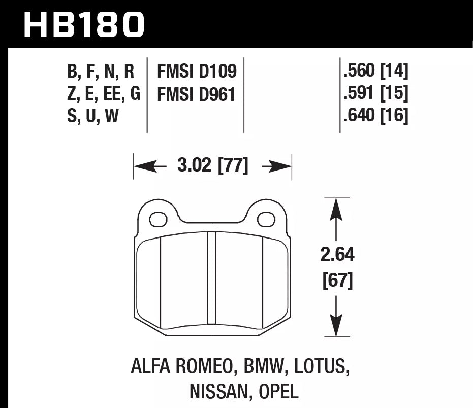 HAWK HB180D.560 Гальмівні Колодки Передні ER-1 Endurance Racing для LOTUS Elise 2001-2011 Photo-2 