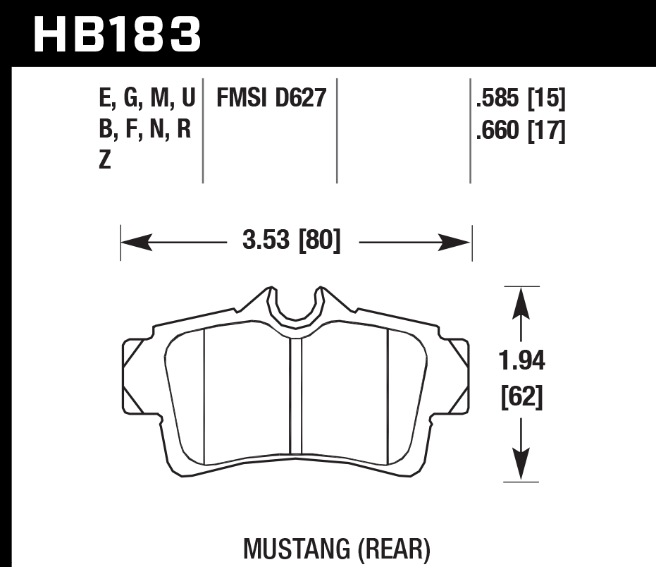 HAWK HB183D.585 Гальмівні Колодки Задні ER-1 Endurance Racing для FORD Mustang Cobra 4.6L 1995-2004 Photo-2 