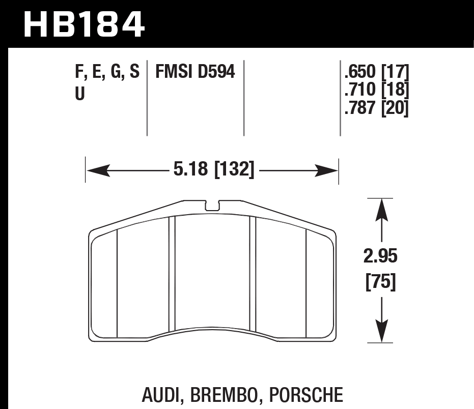 HAWK HB184D.650 Гальмівні Колодки Передні ER-1 Endurance Racing для PORSCHE 928 1991-1995 Photo-2 