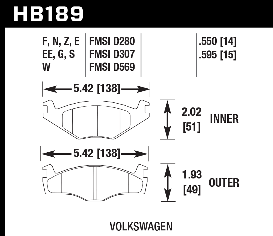 HAWK HB189D.595 Гальмівні Колодки Передні ER-1 Endurance Racing для VOLKSWAGEN Golf GTI 1.8L 1985-1992/ VOLKSWAGEN Jetta GLI 1987-1992 Photo-2 