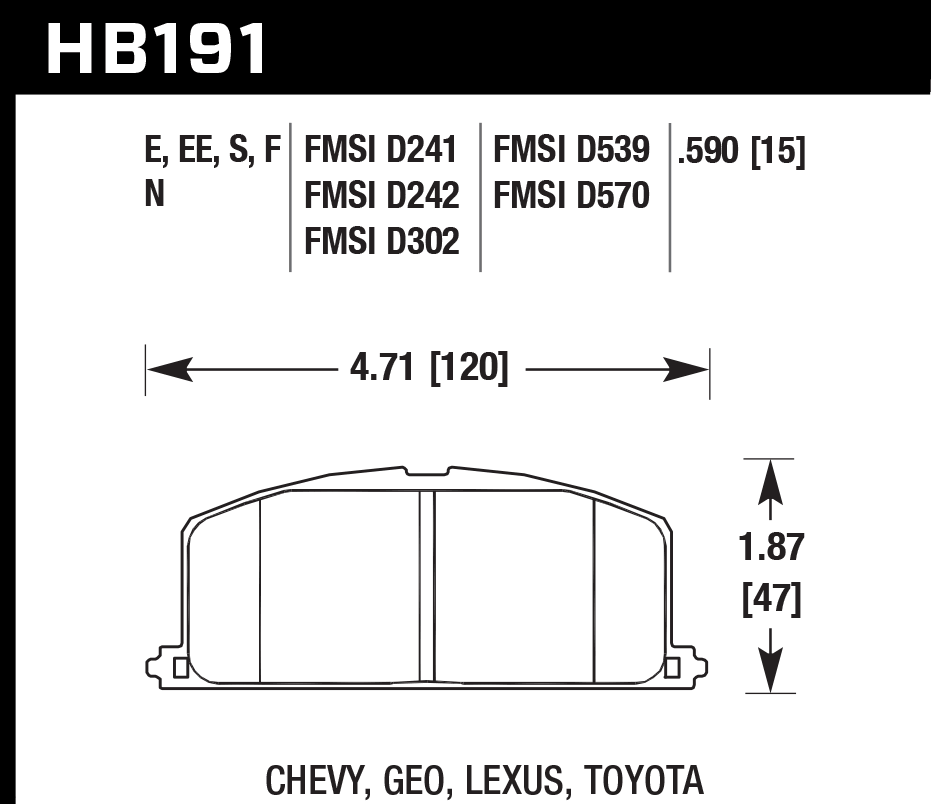 HAWK HB191D.590 Гальмівні Колодки Передні ER-1 Endurance Racing для TOYOTA Corolla 1984-1992 Photo-2 