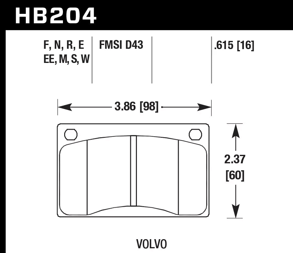 HAWK HB204D.615 Гальмівні Колодки Передні ER-1 Endurance Racing для VOLVO 240 DL 2.3L 1990-1993 Photo-2 