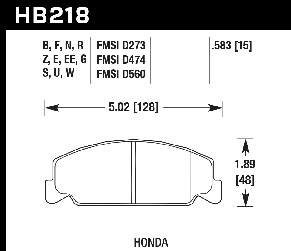 HAWK HB218D.583 Гальмівні Колодки Передні ER-1 Endurance Racing для HONDA Accord SEi 1.8L 1985 Photo-1 