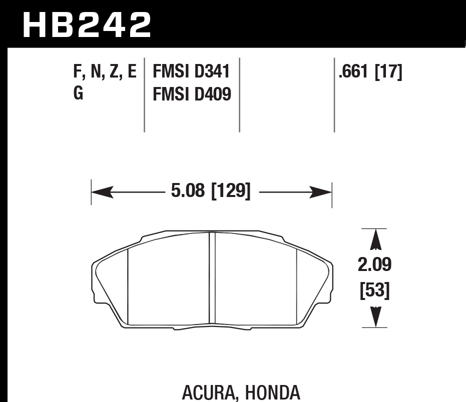 HAWK HB242D.661 Гальмівні Колодки Передні ER-1 Endurance Racing для HONDA Civic EX 1.6L 1993/ ACURA Integra RS 1.8L 1993 Photo-2 