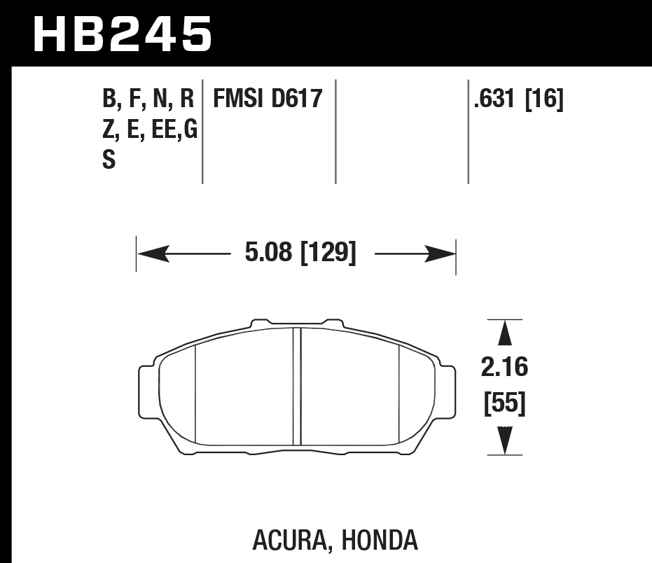 HAWK HB245D.631 Гальмівні Колодки Передні ER-1 Endurance Racing для HONDA Civic EX 1.6L 1995/ ACURA Integra GS 1.8L 1997-2001 Photo-2 