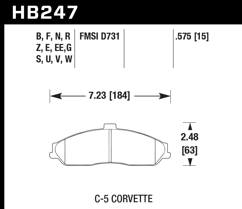 HAWK HB247D.575 Гальмівні Колодки Передні ER-1 Endurance Racing для CHEVROLET Corvette 1997-2012 Photo-2 