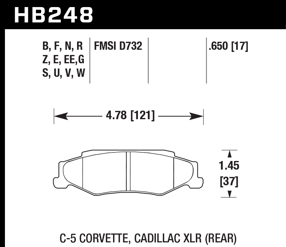 HAWK HB248D.650 Гальмівні Колодки Задні ER-1 Endurance Racing для CHEVROLET Corvette Base 6.2L 2008-2013 Photo-2 