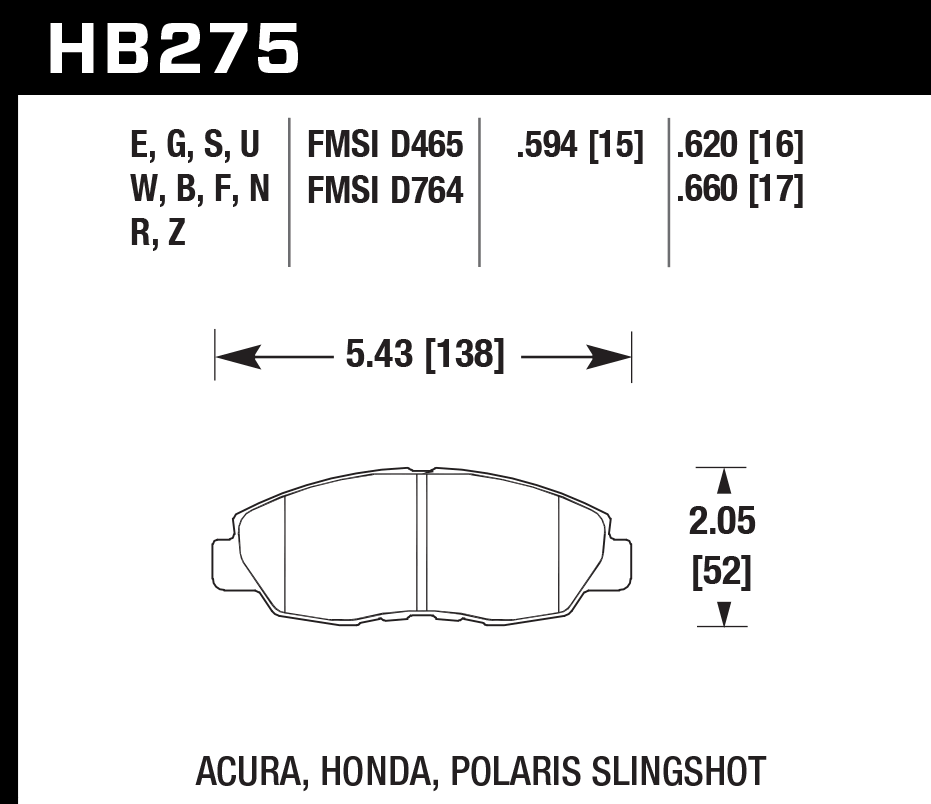 HAWK HB275D.620 Гальмівні Колодки Передні ER-1 Endurance Racing для HONDA Civic 1996-2011/ HONDA Accord EX 2.2L 2003-2017 Photo-2 