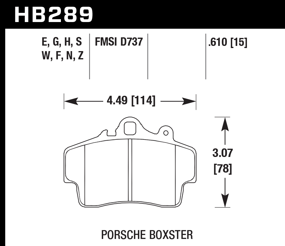 HAWK HB289D.610 Гальмівні Колодки Передні ER-1 Endurance Racing для PORSCHE Cayman Base 2.7L 2007-2008 Photo-2 