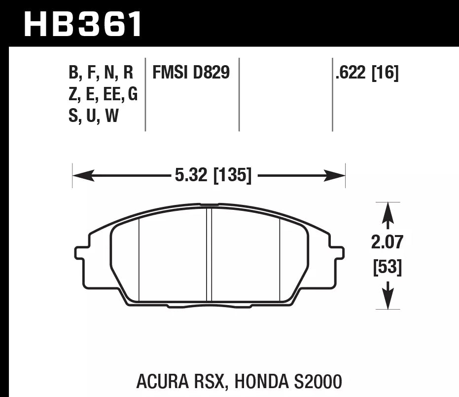 HAWK HB361D.622 Гальмівні Колодки Передні ER-1 Endurance Racing для HONDA S2000 1999-2009 Photo-2 