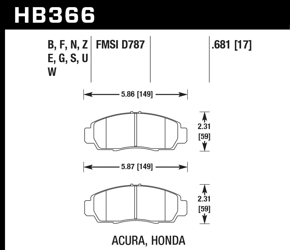 HAWK HB366D.681 Гальмівні Колодки Передні ER-1 Endurance Racing для HONDA Civic 7th Gen 2001-2005 Photo-2 