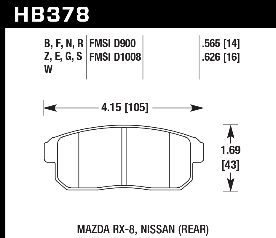 HAWK HB378D.565 Гальмівні Колодки Задні ER-1 Endurance Racing для MAZDA RX-8 2004-2011 Photo-2 