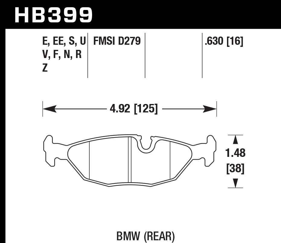 HAWK HB399D.630 Гальмівні Колодки Задні ER-1 Endurance Racing для BMW 325i 2.5L 1988-1993 Photo-2 