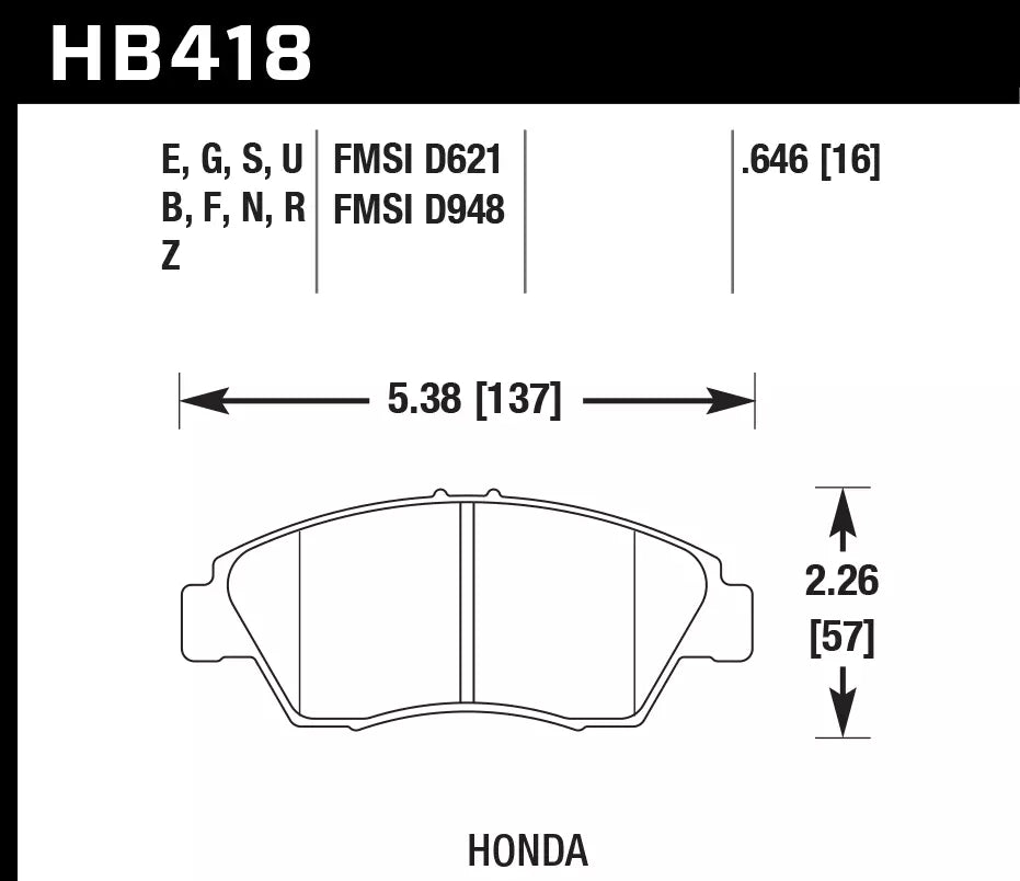 HAWK HB418D.646 Гальмівні Колодки Передні ER-1 Endurance Racing для HONDA Civic Hybrid 1.5L 2012-2015 Photo-2 