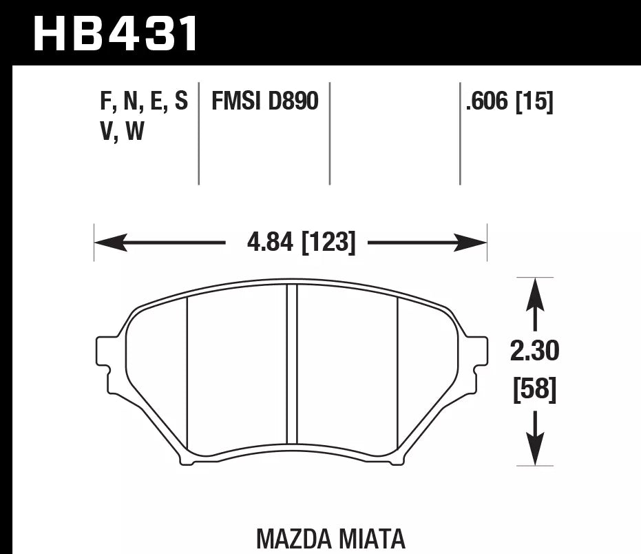 HAWK HB431D.606 Гальмівні Колодки Передні ER-1 Endurance Racing для MAZDA Miata 2002-2005 Photo-2 