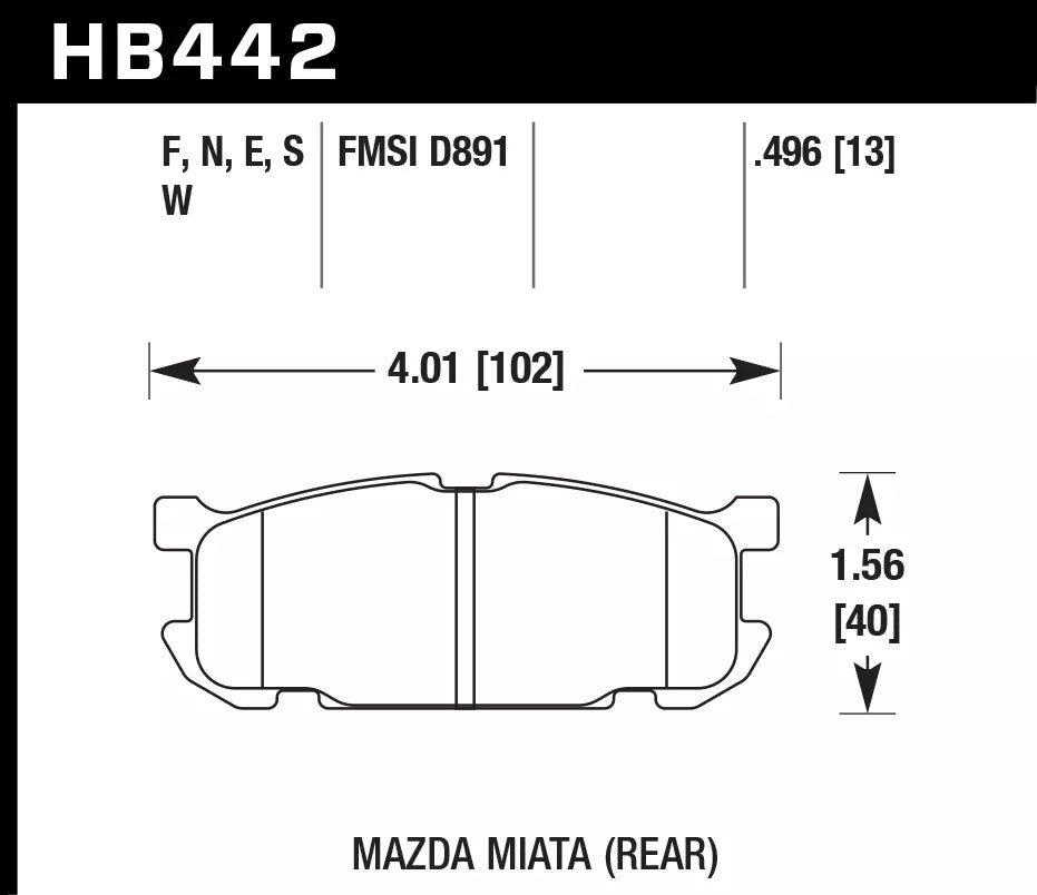 HAWK HB442D.496 Гальмівні Колодки Задні ER-1 Endurance Racing для MAZDA Miata Base 1.8L 2001-2003 Photo-1 