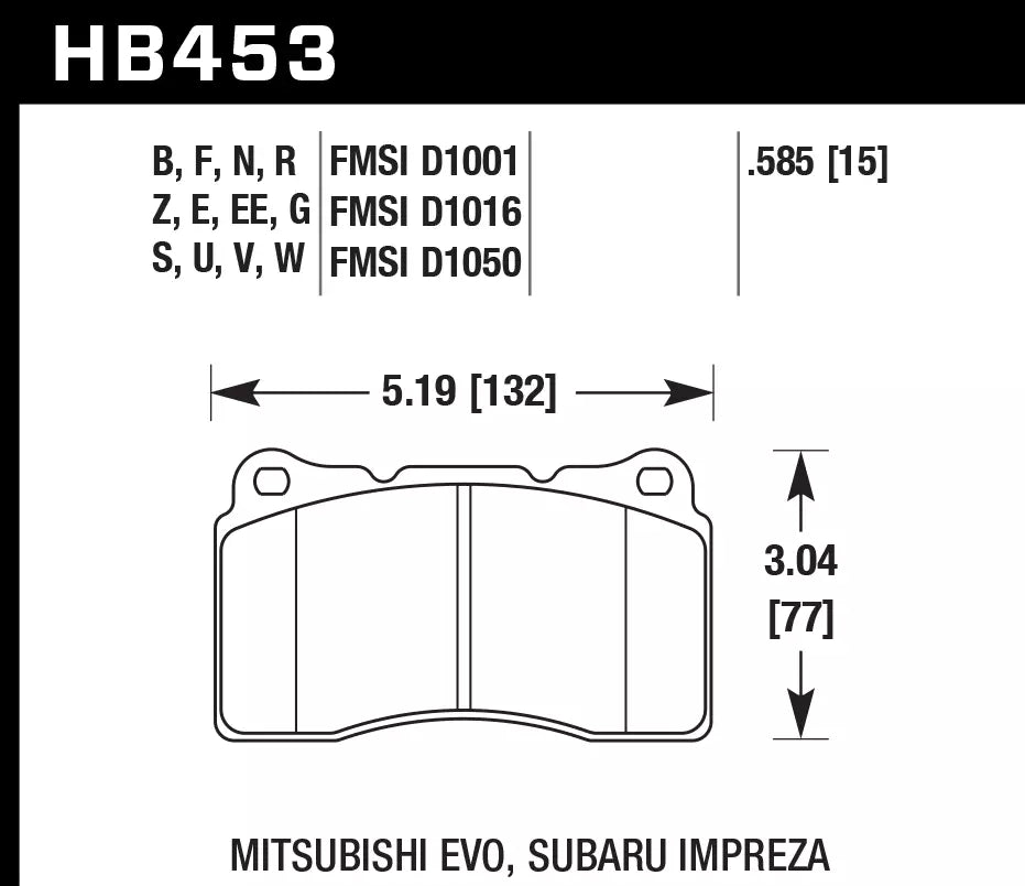 HAWK HB453D.585 Гальмівні Колодки Передні ER-1 Endurance Racing для SUBARU Impreza WRX 2004-2015/ MITSUBISHI Lancer Evolution 2003-2014 Photo-2 