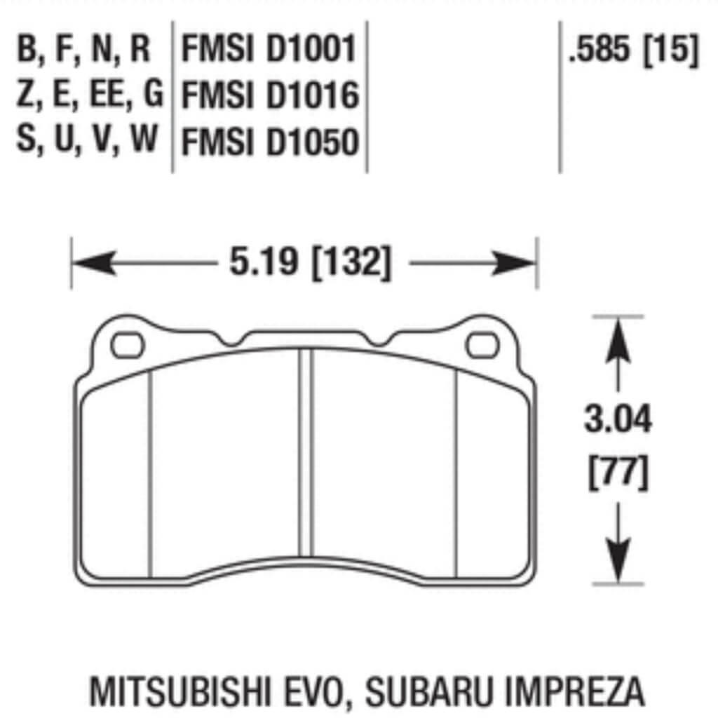 HAWK HB453F.585 Передні гальмівні колодки HPS для SUBARU Impreza WRX STI 2004-2015 / MITSUBISHI Lancer EVO 5-10 2003-2014 Photo-2 