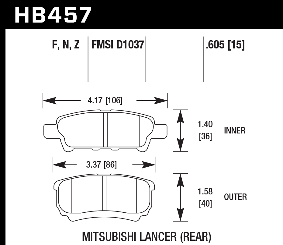 HAWK HB457Z.605 Гальмівні Колодки Задні PC для MITSUBISHI Lancer ES 2008-2013 Photo-2 