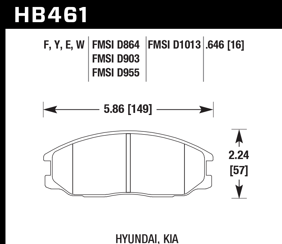 HAWK HB461D.646 Гальмівні Колодки Передні ER-1 Endurance Racing для HYUNDAI Santa Fe Base 2.4L 2003-2004 Photo-2 