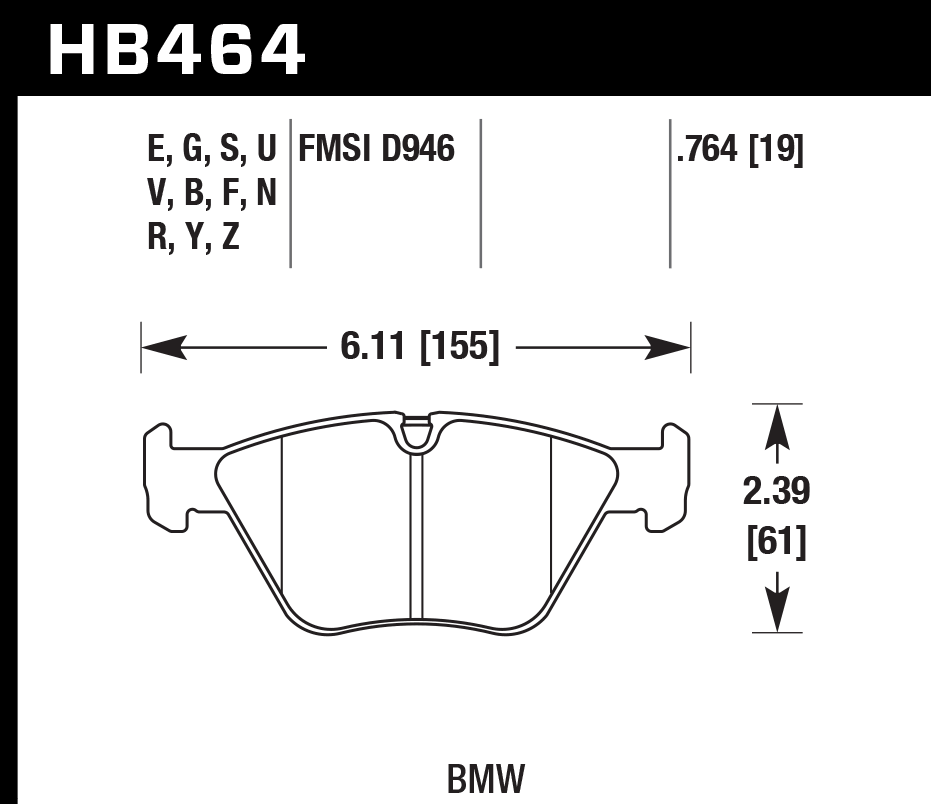 HAWK HB464D.764 Гальмівні Колодки Передні ER-1 Endurance Racing для BMW X3 3.0i 3.0L 2004-2006 Photo-2 