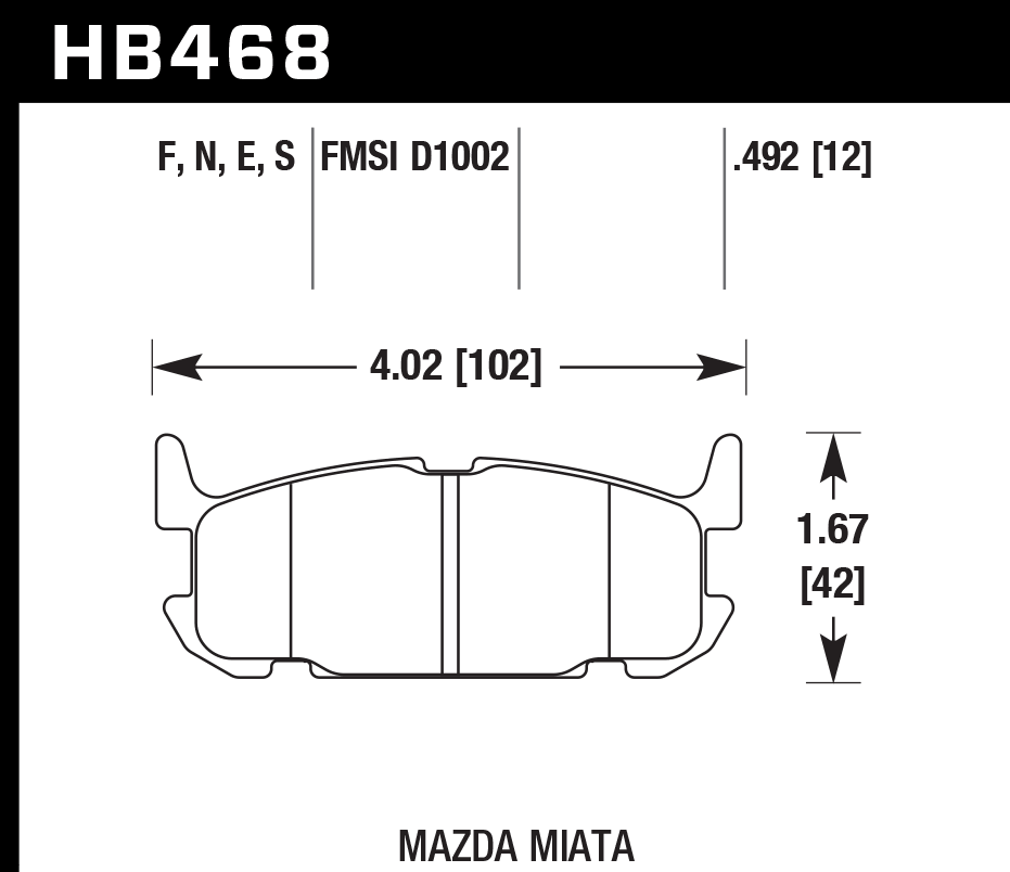 HAWK HB468D.492 Гальмівні Колодки Задні ER-1 Endurance Racing для MAZDA Miata Sport 2001-2005 Photo-2 