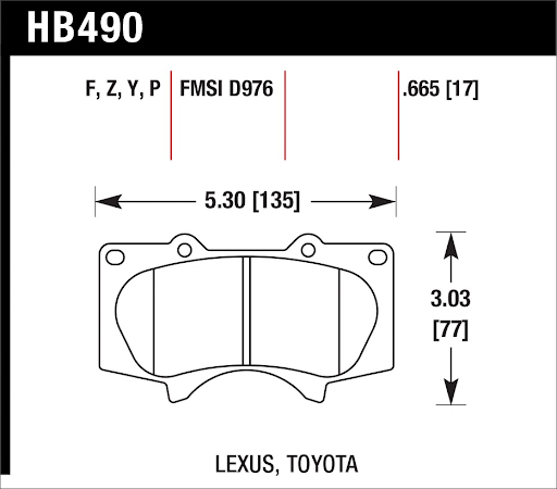 HAWK HB490F.665 Колодки гальмівні передні HPS для TOYOTA Prado/FJ / LEXUS GX Photo-1 