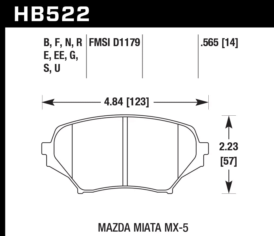 HAWK HB522D.565 Гальмівні Колодки Передні ER-1 Endurance Racing для MAZDA MX-5 Miata Sport 2.0L 2010-2015 Photo-2 