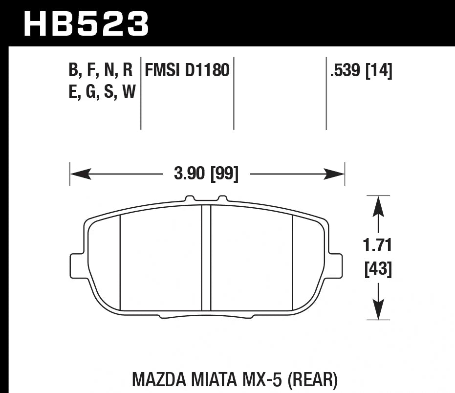 HAWK HB523D.539 Гальмівні Колодки ER-1 Endurance Racing для MAZDA MX-5 Miata Sport 2.0L 2010-2020 Photo-2 