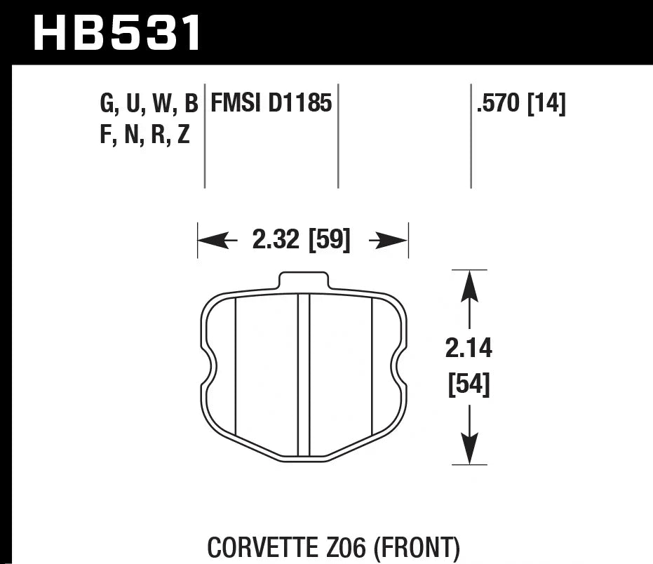 HAWK HB531D.570 Гальмівні Колодки Передні ER-1 Endurance Racing CHEVROLET Corvette 6th Gen 2005-2013 Photo-2 