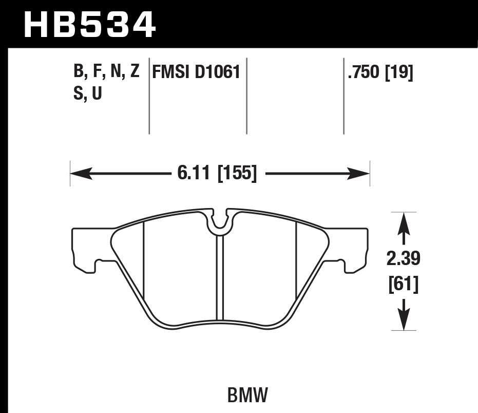 HAWK HB534D.750 Гальмівні Колодки Передні ER-1 Endurance Racing для BMW Z4 sDrive28i 2.0L 2013-2016 Photo-2 