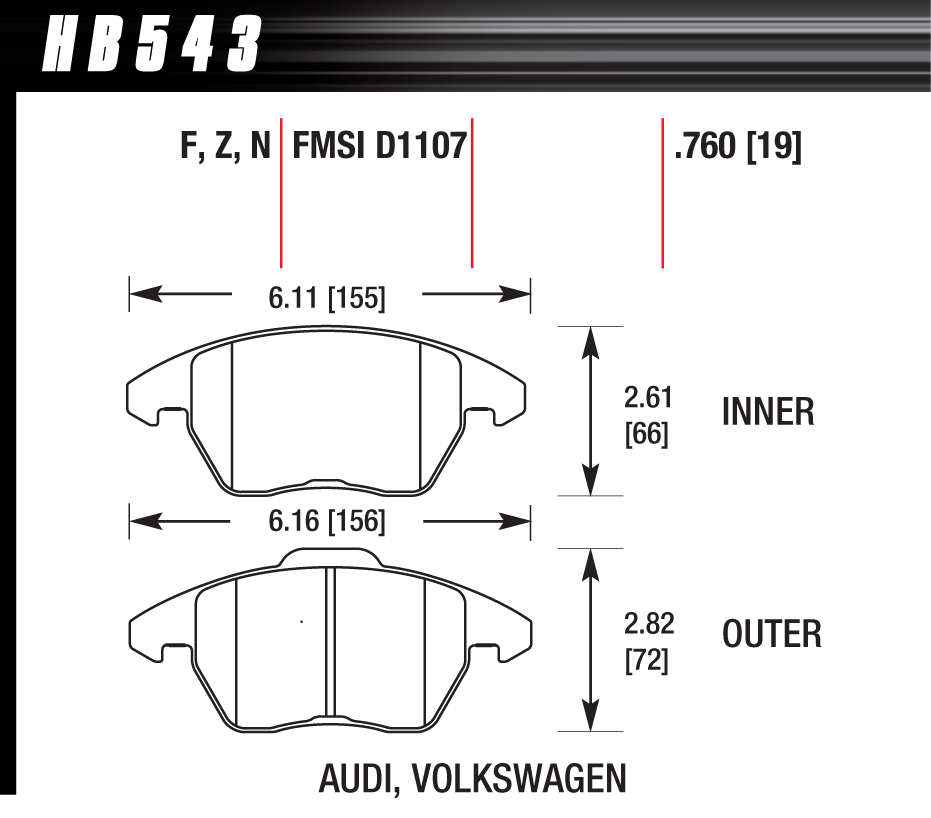 HAWK HB543D.760 Гальмівні Колодки Передні ER-1 Endurance Racing для AUDI A3 Base 2.0L 2010/ VOLKSWAGEN Beetle SE 2.0L 2019 Photo-2 