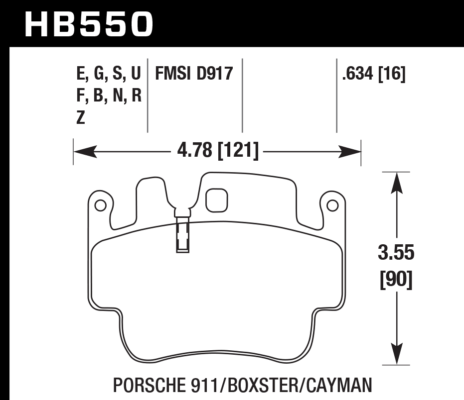 HAWK HB550D.634 Гальмівні Колодки Передні ER-1 Endurance Racing для PORSCHE Cayman S 3.4L 2006-2007 Photo-2 