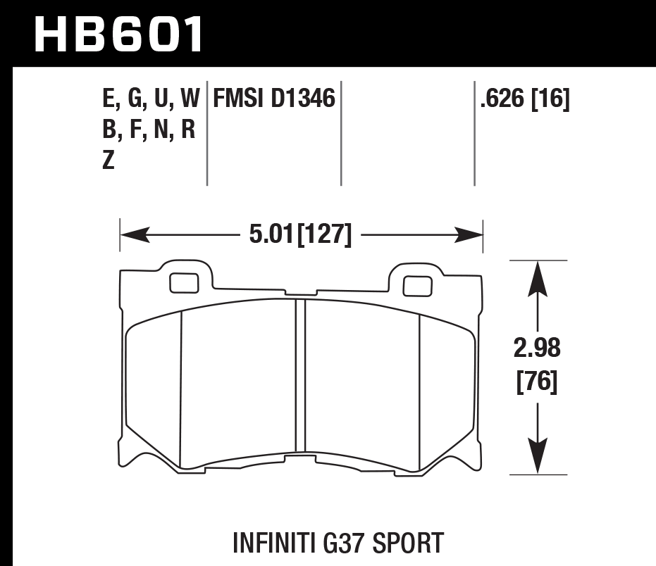 HAWK HB601D.626 Гальмівні Колодки Передні ER-1 Endurance Racing для INFINITI Q60 Sport 3.0L 2018/ NISSAN 370Z Sport 3.7L 2015-2019 Photo-2 